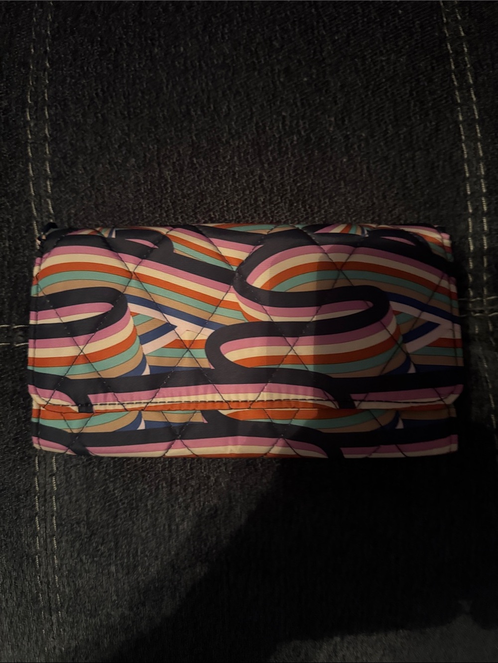 Quilted Multicolor Stripe Women's Wallet - Navy, Pink & Orange